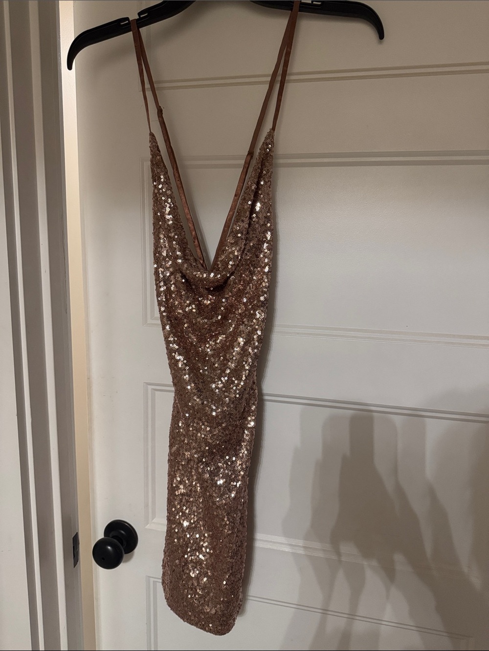 Sequin Cowl Neck Slip Dress in Rose Gold